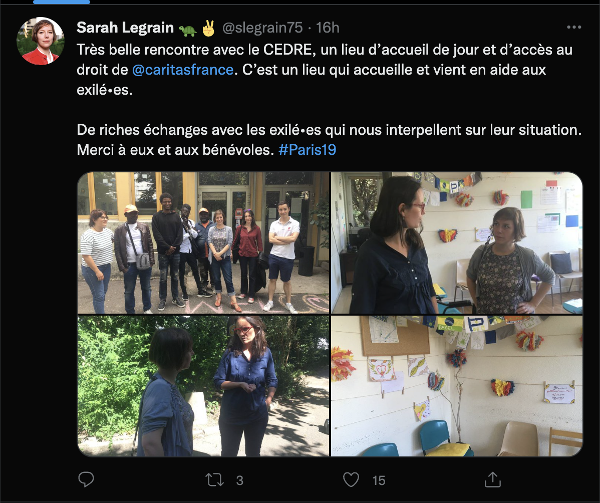 Fil Twitter de la candidate Sarah Legrain