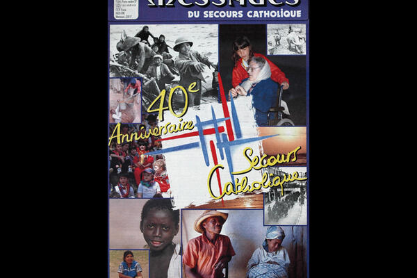 Le journal Messages à l'occasion des 40 ans du Secours Catholique en 1986. Fondé par Jean Rodhain, le journal est un des outils majeurs de l'éveil à la solidarité. 