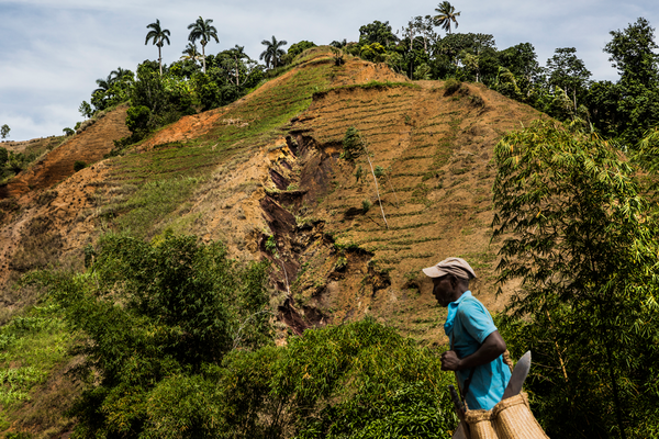 Conséquence de la déforestation : Haïti est fortement marquée par l’érosion. Or, les cyclones de plus en plus violents amènent des pluies intenses qui accélèrent ce phénomène. Les montagnes connaissent ainsi des éboulements de terrain importants.