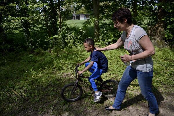 Une autre passion de Léo: les balades à la campagne en vélo