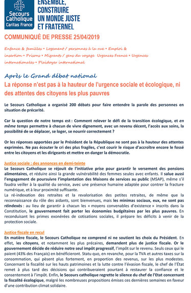 Grand débat : "La réponse n’est pas à la hauteur de l’urgence sociale et écologique, ni des attentes des citoyens les plus pauvres.