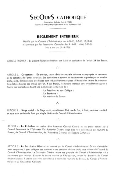 Règlement intérieur du Secours Catholique
