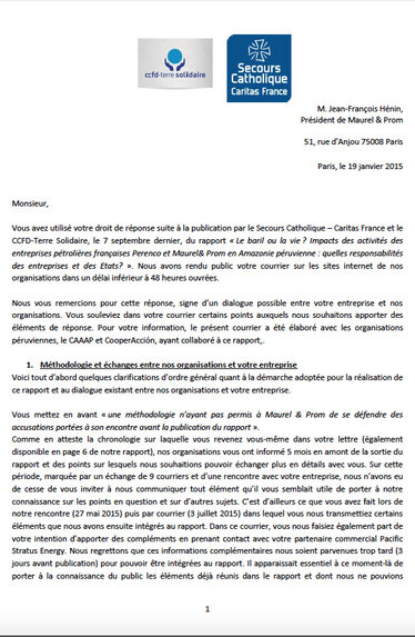 La réponse du Secours Catholique-Caritas France et du CCFD-Terre Solidaire à Maurel & Prom